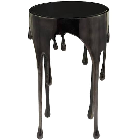 Black Aluminum Drip Accent Table with Melting Designed Legs and Shaded Glass Top 16&#x22; x 16&#x22; x 25&#x22;